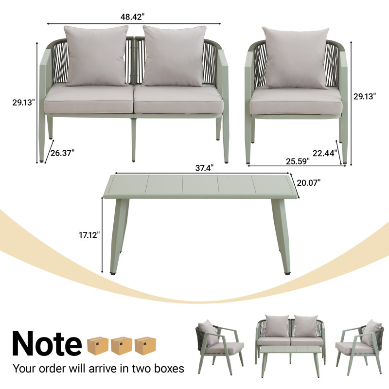 U_STYLE Outdoor Seating Set with Iron Frame & Cushions, Green