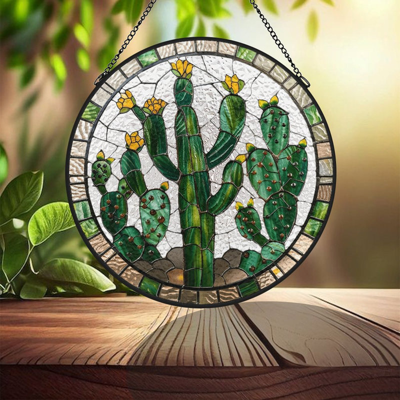Vitrail Cactus Design, 7,8 x 7,8 po (20 x 20 cm)