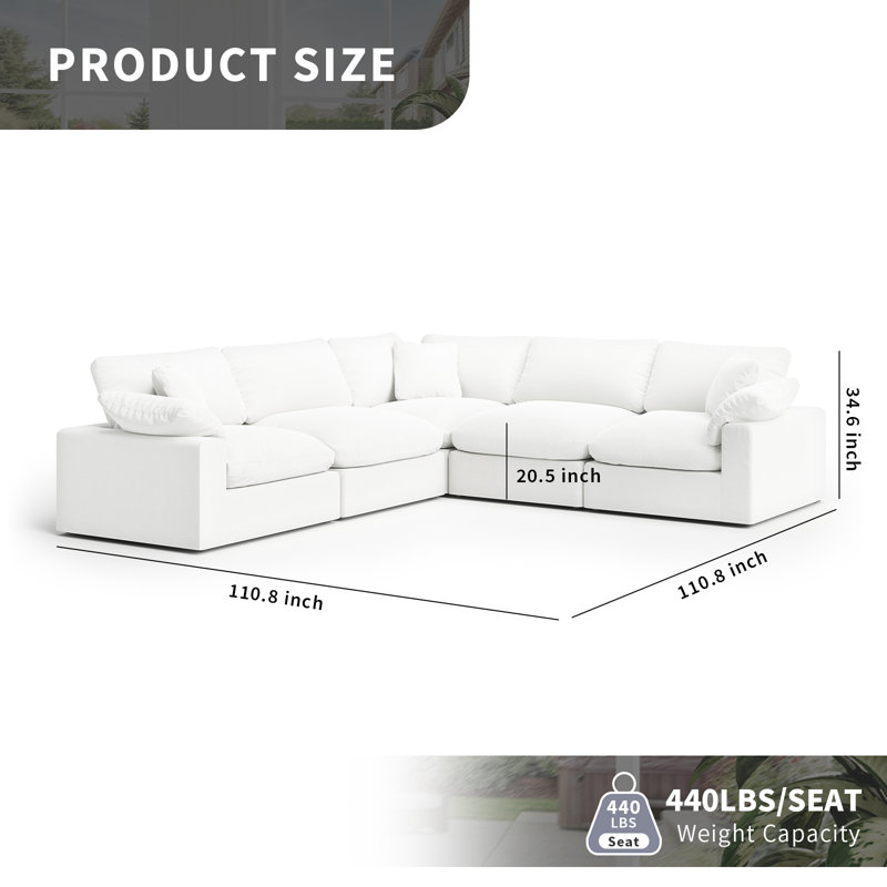 Upholstered Cloud Modular Sectional Sofa, Modern Comfy Couch Filled With Down, Convertible Deep Seat Couches For Living Room Apartment Lounge Bedroom
