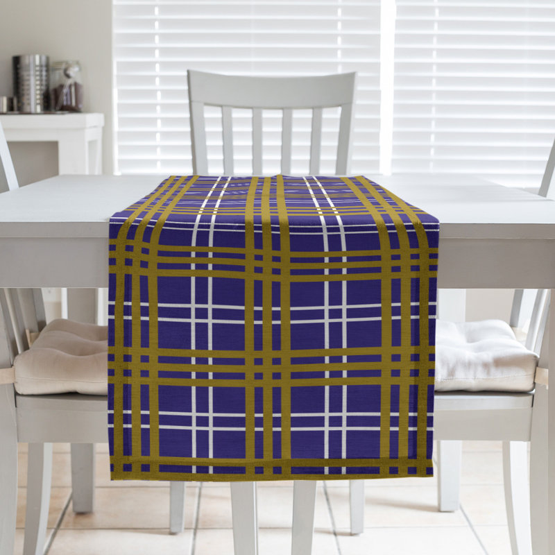 Paid Polyester Table Runner, 90" L x 16" W, Purple/White/Metallic Gold