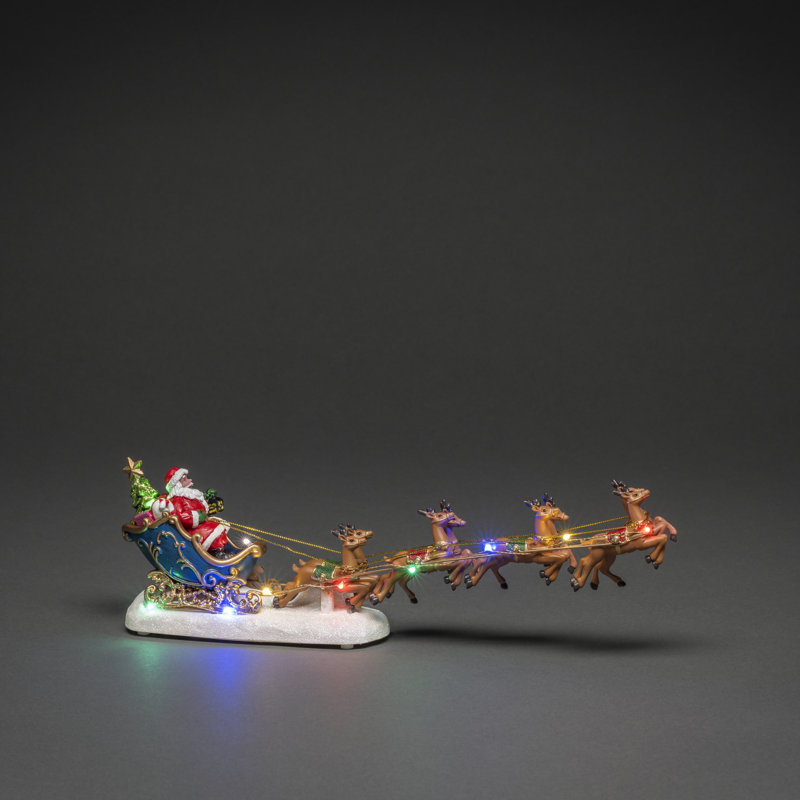 Festive LED Santa Sleigh with Reindeer Battery Operated, 10 Lights, Indoor Display 35.5cm