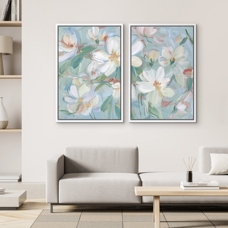 Doux floral abstrait pastel fleur gros plan moderne et élégant décoration murale pour le salon, H 24 po x l 16 po x P 1,5 po