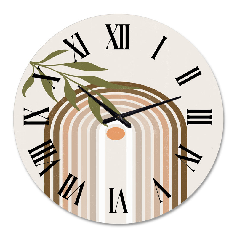 Abstrait soleil et lune avec feuille verte I - horloge murale moderne, Surdimensionné
