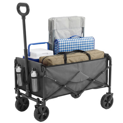 220LB Capacity Collapsible Utility Wagon, Heavy Duty Folding Cart with All-Terrain Wheels and Adjustable Handle for Camping, Gardening, Sports