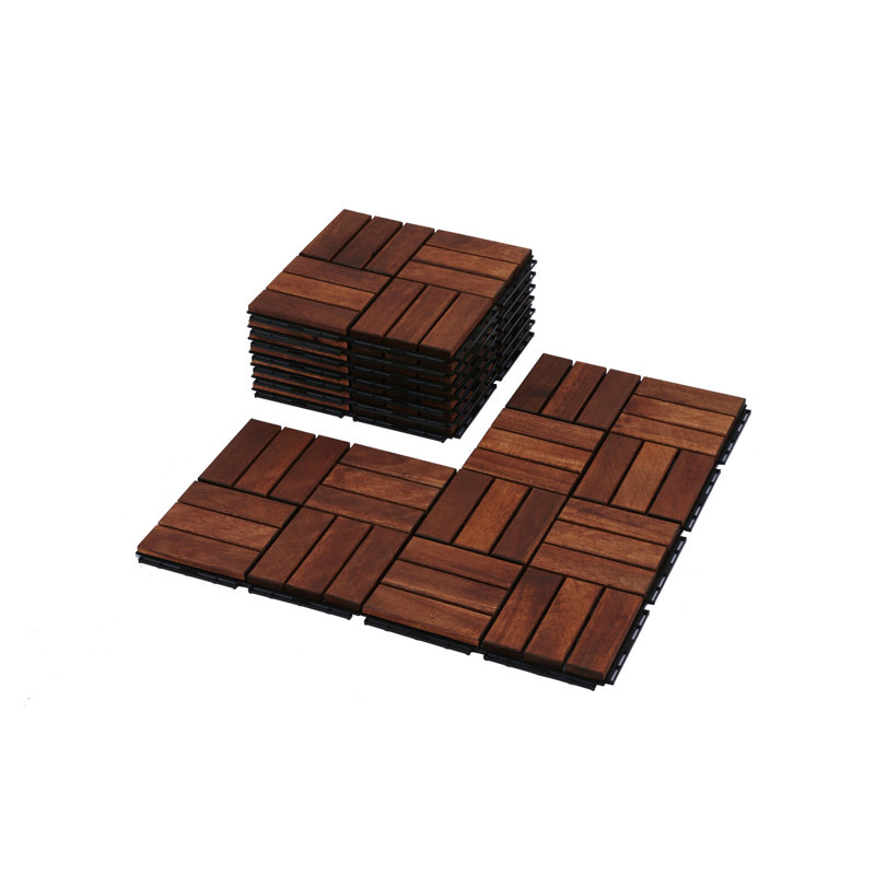 30 carreaux de terrasse imbriqués à carreaux, 12 po x 12 po, plancher de bois franc d'acacia jaune carré pour patio, terrasse, bord de piscine