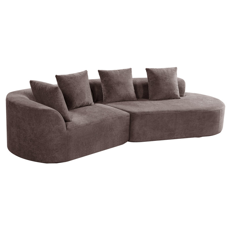 Lunford 116" Modern Curved Compression Sectional Sofa With Back Pillows, Brown Polyester
