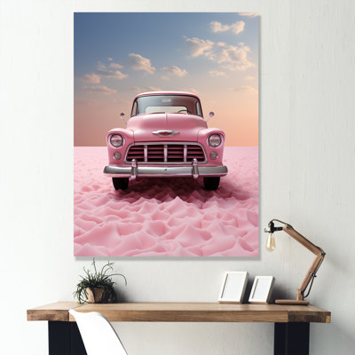Romantisme, photo de camion rose sur toile