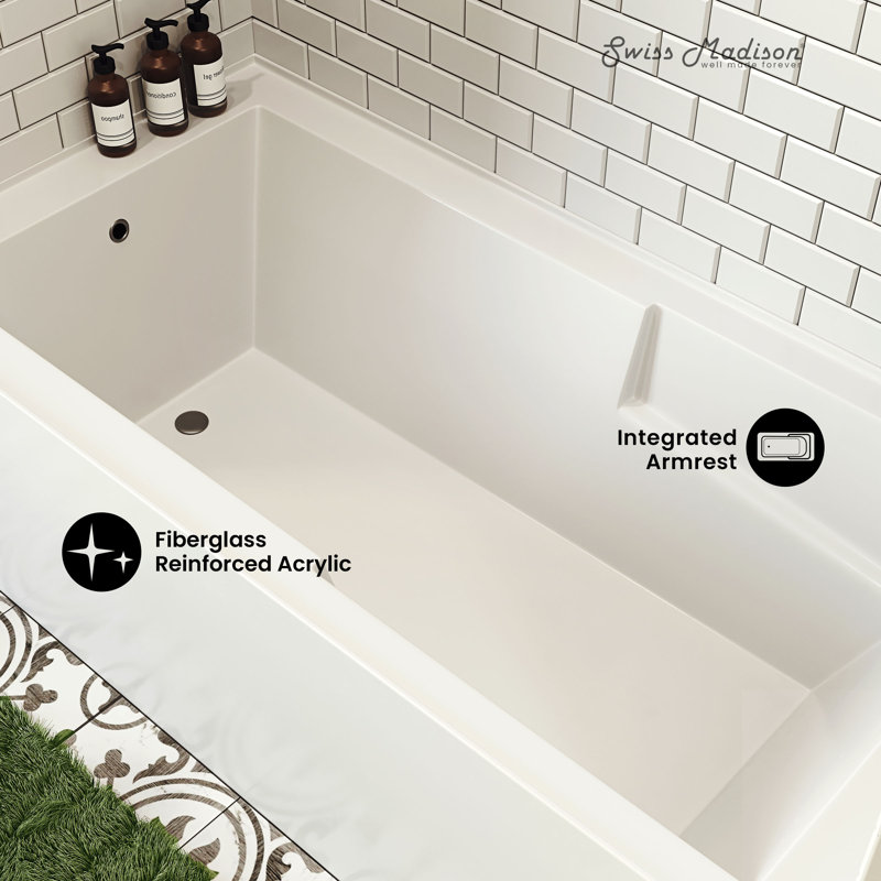 Voltaire 72" x 36" Right-Hand Drain Alcove Bathtub with Apron and Armrest, Right