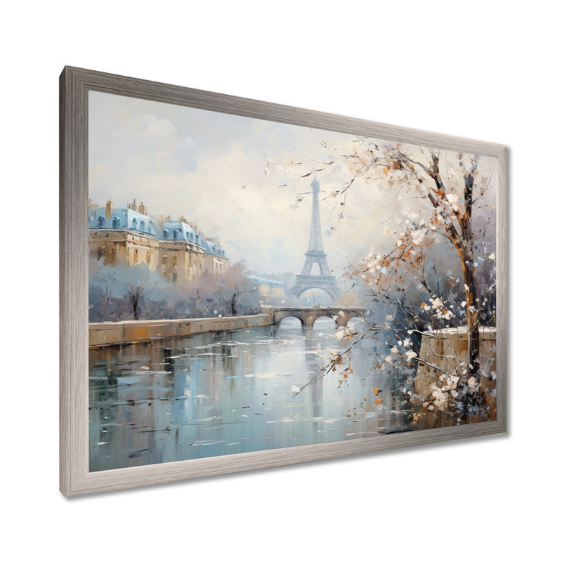 Hiver Paris, Tour Eiffel, charme de ville I - Paris, art mural, Cadre de coin argenté fermé, H 12 po x l 20 po x P 1 po
