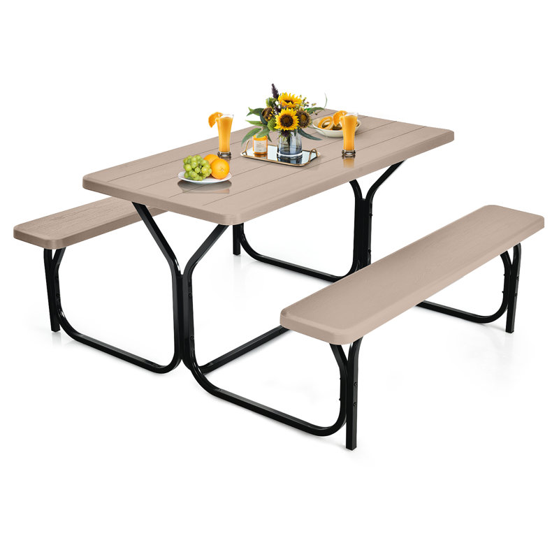 Kutlay 4 - Person Metal Patio Dining Set with Rectangular Table, Light Brown/Black