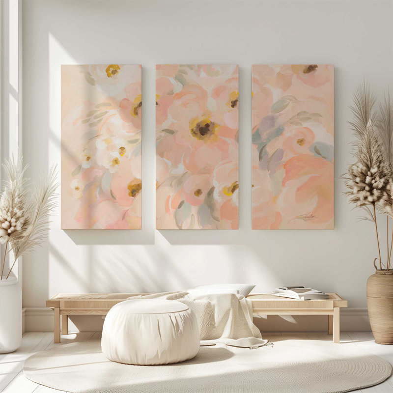 Fleurs rosées | Impression sur toile 3 panneaux, H 36 po x l 54 po