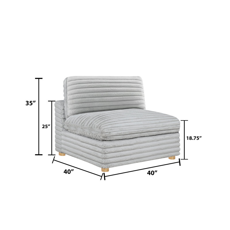 Chaise sans accoudoirs modulaire en velours côtelé, Gris clair