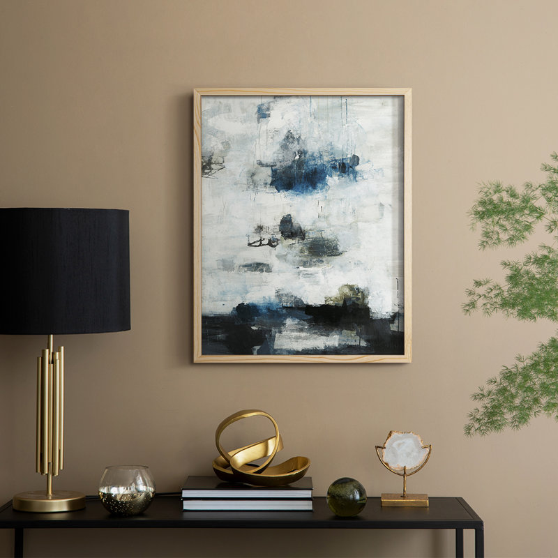 Reproduction encadrée noire et bleue - bois massif, Naturel, H 21 po x l 17 po