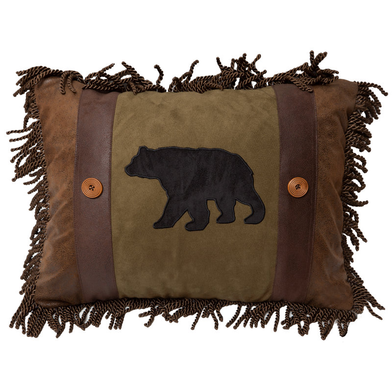 Olive Bear and Button Rustic Cotton Pillow, 16 x 20in