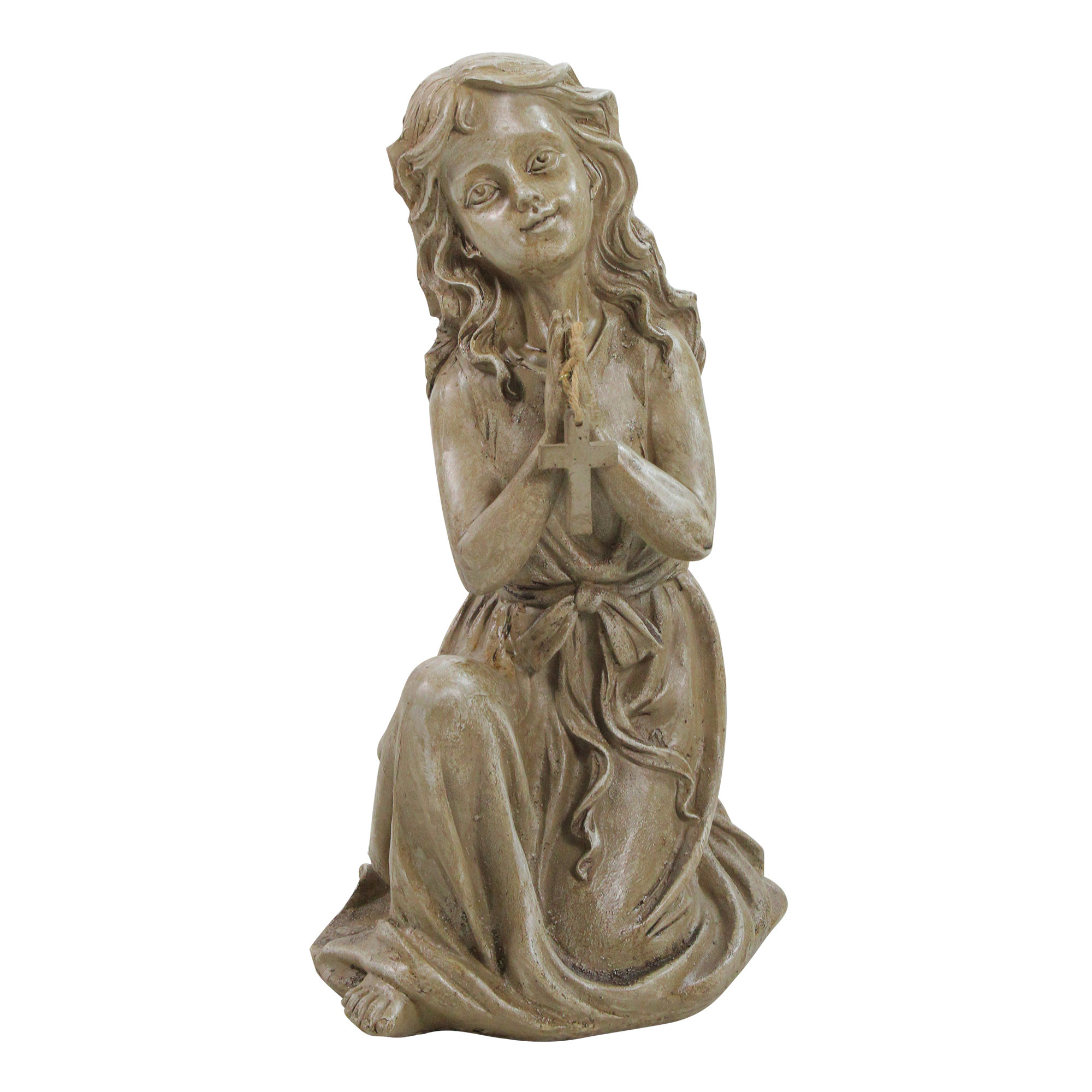 Northlight Seasonal 14.5" Brown Kneeling Angel with Cross Outdoor ...