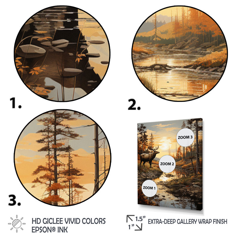 «Yancarlos Brown Yellow Moose Majestic Pastoral III», reproduction sur toile, H 32 po x l 24 po x P 1 po, Cadre flottant doré