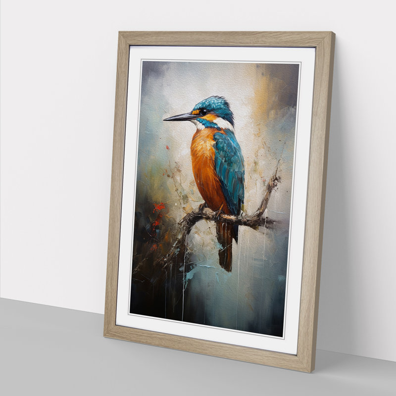 Kingfisher Abstract - Single Picture Frame Print on Wood, 64cm H x 46cm W x 2cm D, Oak Framed
