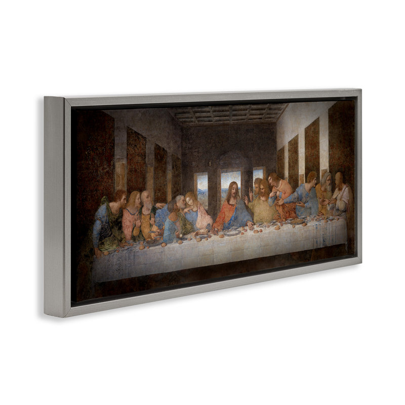 «Last Supper», peinture classique religieuse, Cadre flottant gris lustré, H 11 po x l 25 po