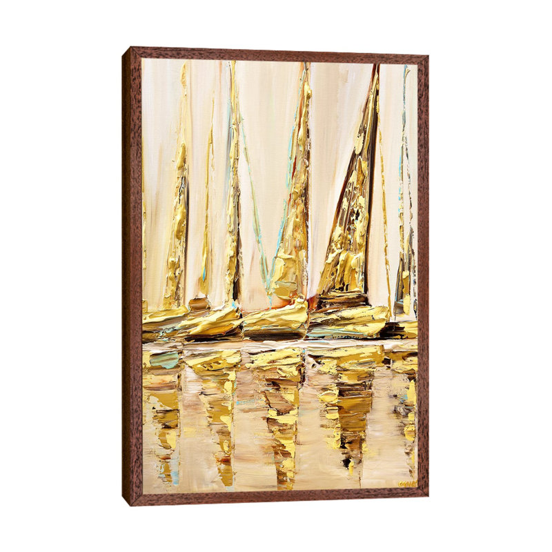 Sail With Me by Osnat Tzadok - Painting on Canvas, 101.6cm H x 66.04cm W x 3.81cm D, Classic Brown Wood Floater Framed