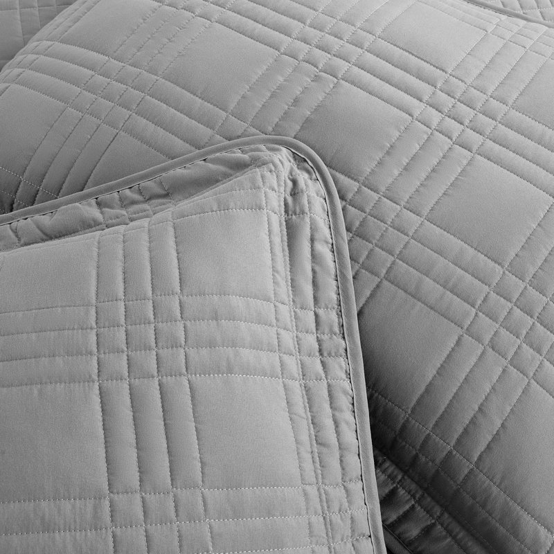 Lightweight Microfiber Reversible 3 Piece Coverlet / Bedspread Set, King Bedspread + 2 King Shams, Gray