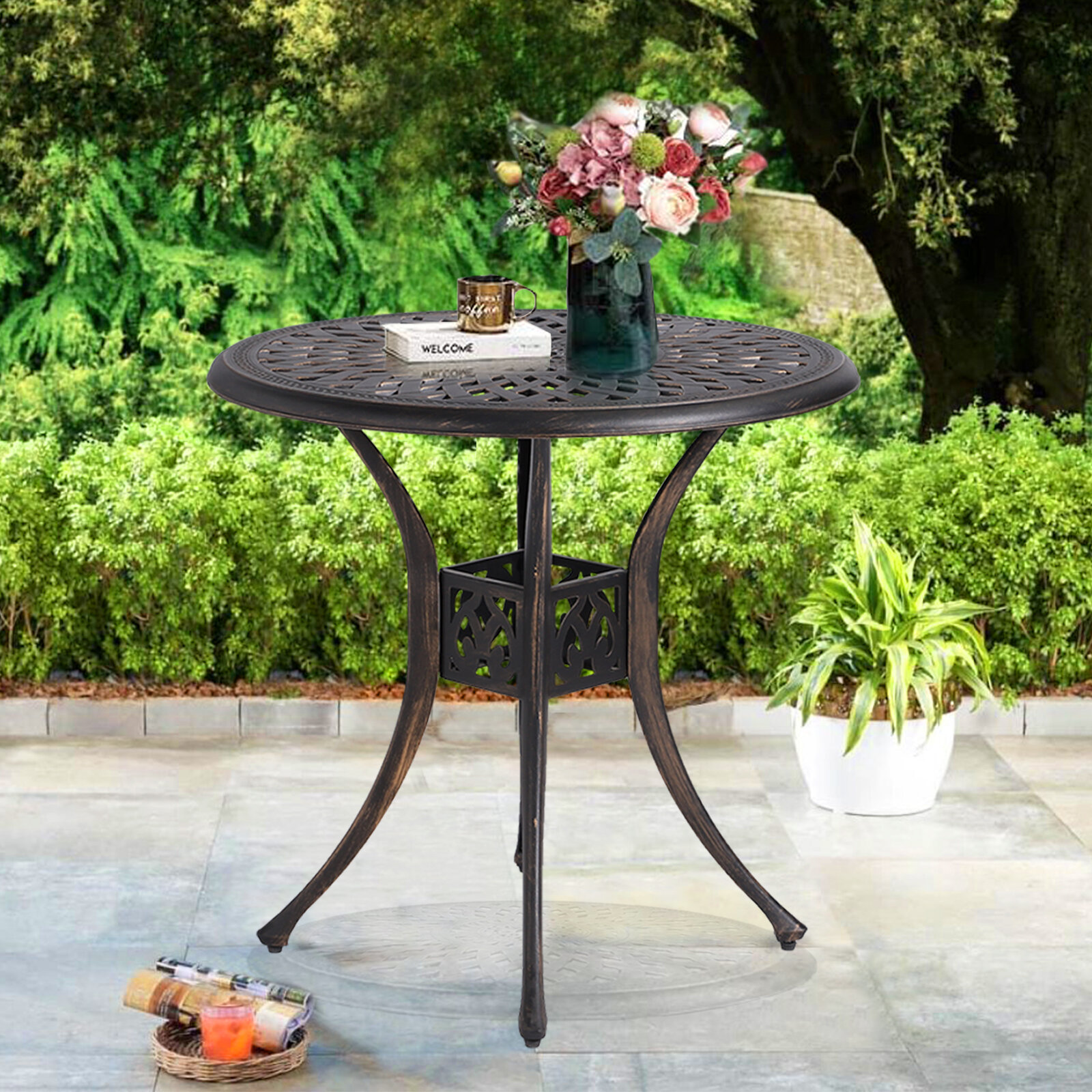 Metal outdoor bistro discount table