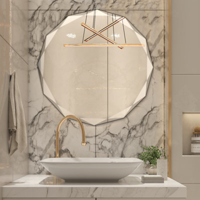 Scalloped Circle Vanity Wall Mirror, Solid Wood Flat Frame Decorative Mirror for Bathroom or Living Room