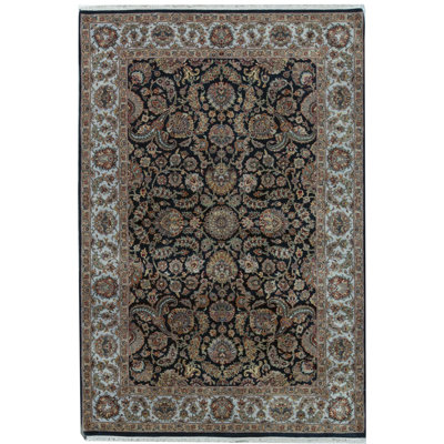 Kingsbury Wool Oriental Area Rug in Black/Teal/Beige