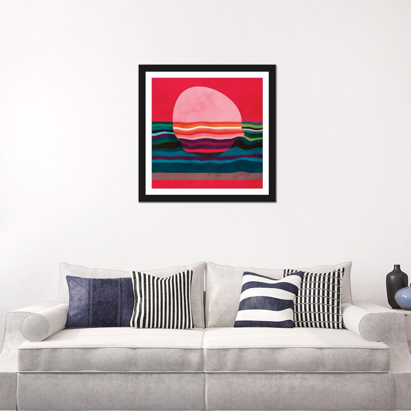 «Pink liquid sun» par Ana Rut Bré - impression d'art graphique, Blanc, H 24 po x l 24 po x p 1 po, Papier encadré noir