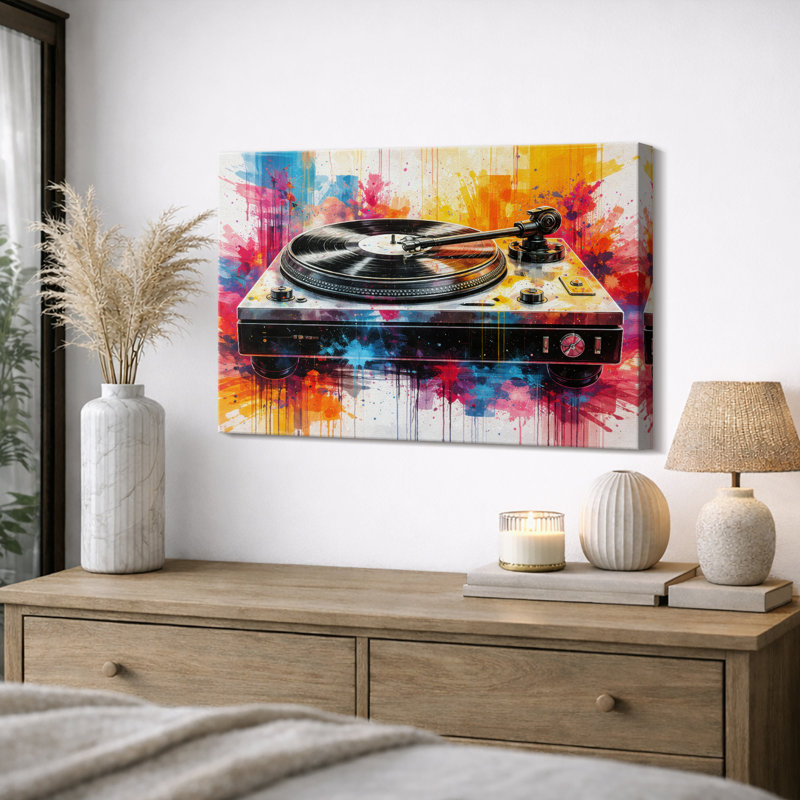 Œuvre de tourne-disque, musique colorée Splash, impression encadrée sur toile, impression sur toile, Toile tendue