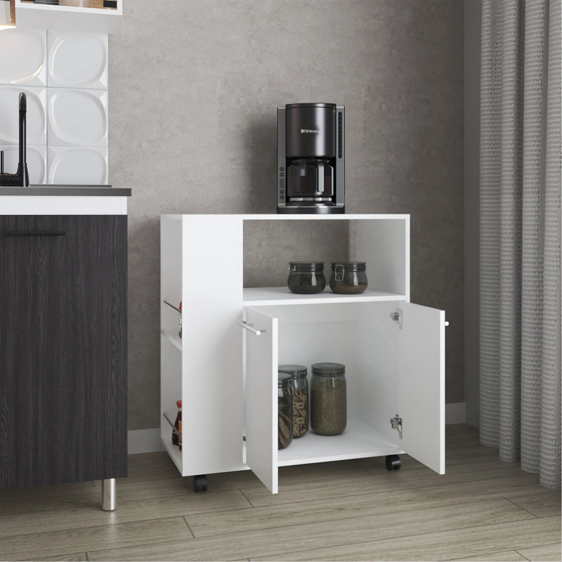 Kitchen Cart With Microwave Shelf And Open Storage, White