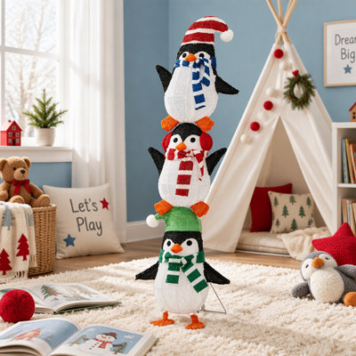 Iron Freestanding Christmas Penguins Outdoor Lights