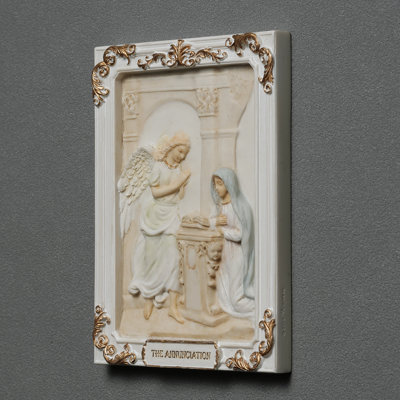 4.1 inches Length Polyresin  Joyful Mysteries the Annunciation  White and Gold Finish Figurine