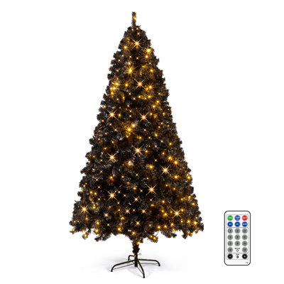  Arbre de Noël 7,5 pi en PVC noir avec 400 DEL blanc froid et chaud et télécommande