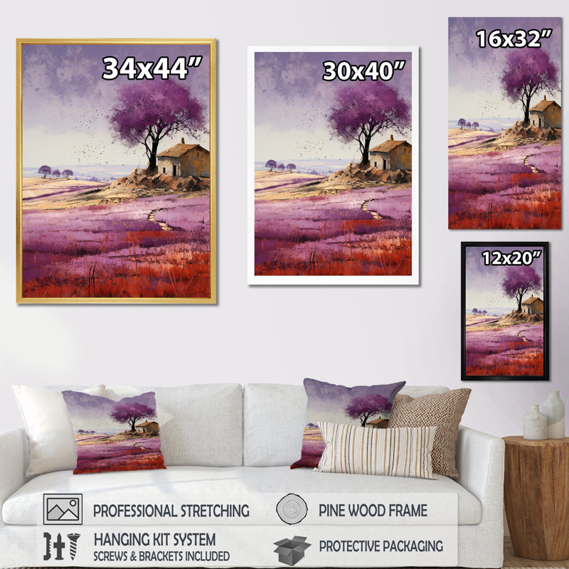 " Purple Field In French Riviera ", Black Single Picture Frame, 44" H x 34" W x 1.5" D