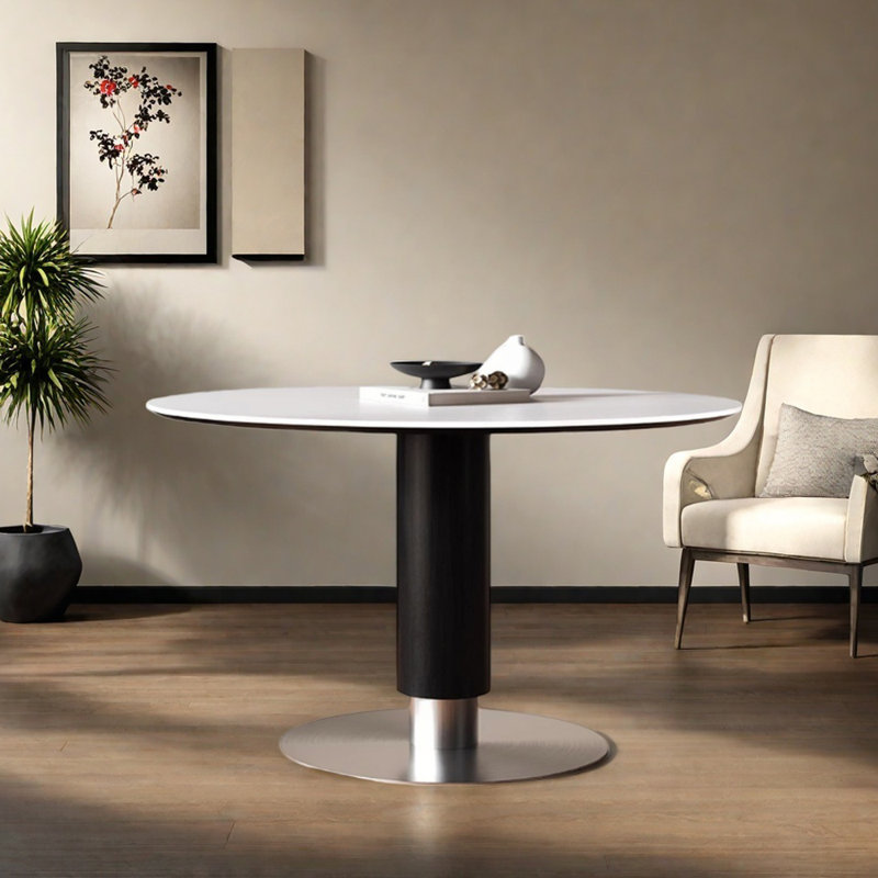 Table ronde décontractée Modern Slimal Rock, H 29,52 po x L 51,18 po x l 51,18 po, Blanc