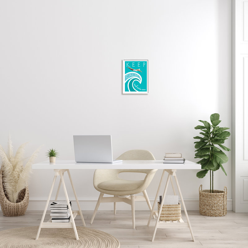 Keep Calm And Swim On - impression, Giclée encadrée blanc bord de mer, H 14 po x l 11 po x P 1,5 po