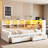 Twin XL to King Size Daybed with Two Storage Drawers, Storage Cabinets LED Light and USB Ports, White-129465689