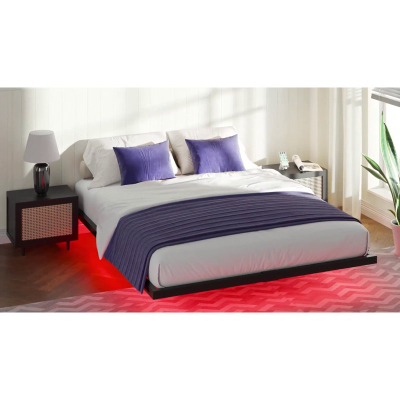 Gold Full Size Floating Metal Bed Frame with LED Lights