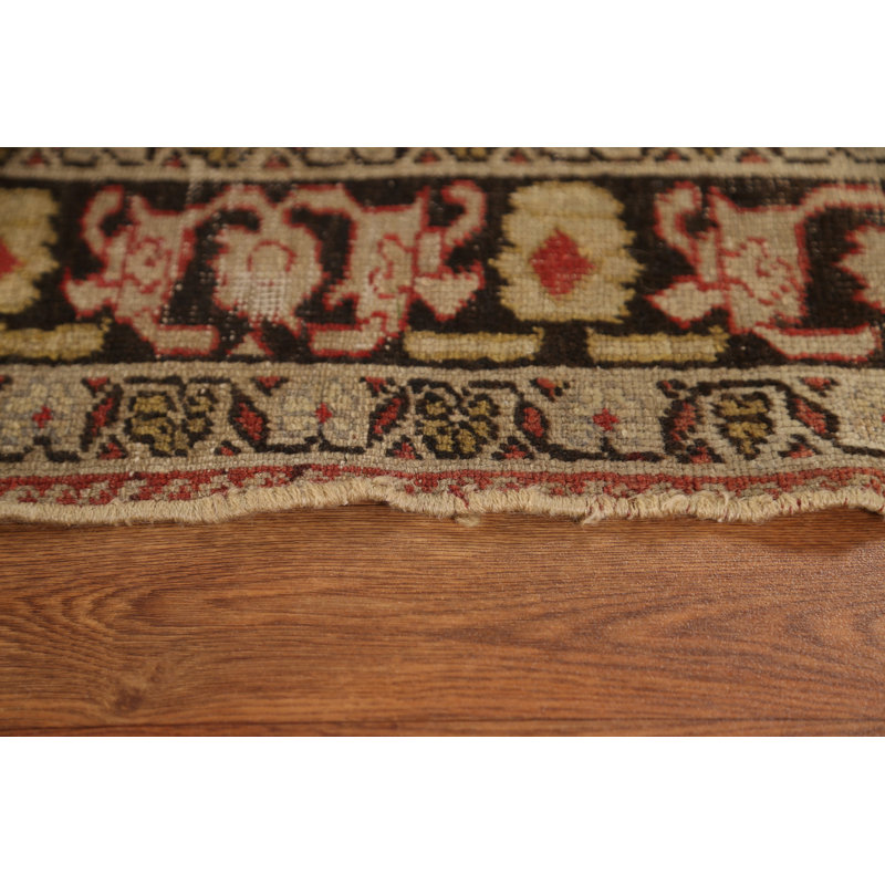 Laine rouge / beige noué à la main unique avant 1900 3 pi 8 po x 5 pi 6 po