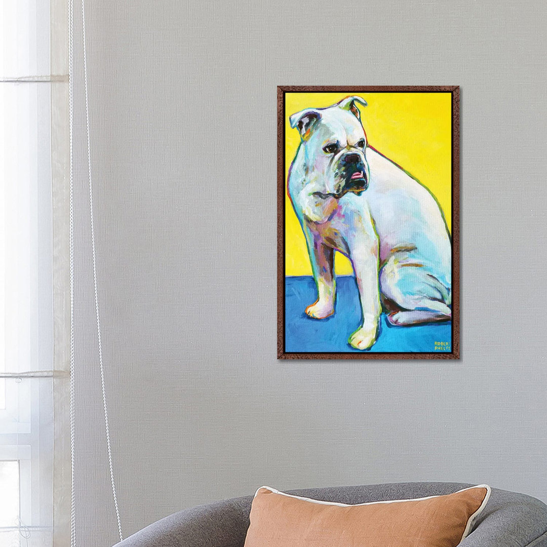 Bulldogge auf Gelb von Robert Phelps - Galerie-verpackte Leinwand Giclée