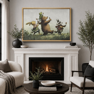 Whimsical Animal Parade Canvas Print Wall Art - Cute Forest Friends Illustration Decor for Kids' Room or Nursery