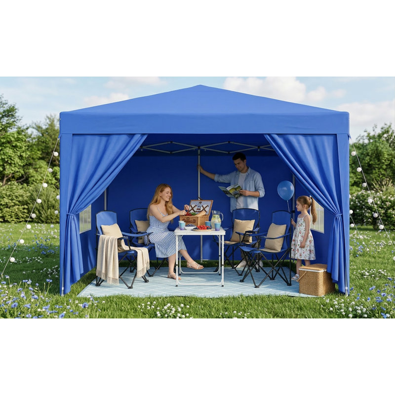 Folding Portable Canopy Measuring 10x10 Feet, Includes 4 Removable Sidewalls, Offers UPF 50+ Sun Protection, Suitable for Parties, Beach Outings, Camping, Weddings, Comes with Weight Bags and a Carry Bag