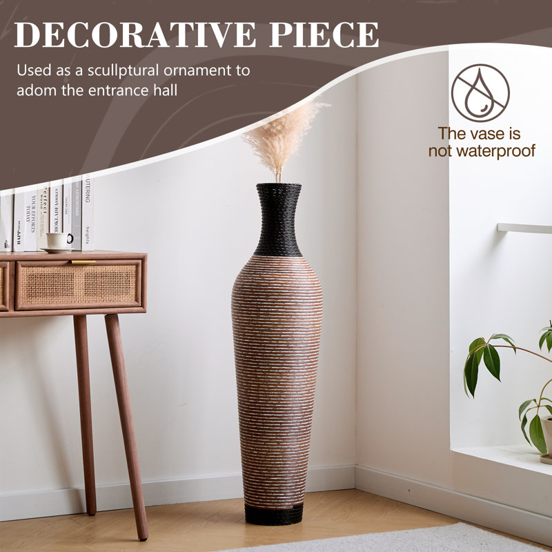 Vase de plancher de 39,4 pouces de hauteur, décor texturé en PVC brun et noir, style boho moderne pour le salon