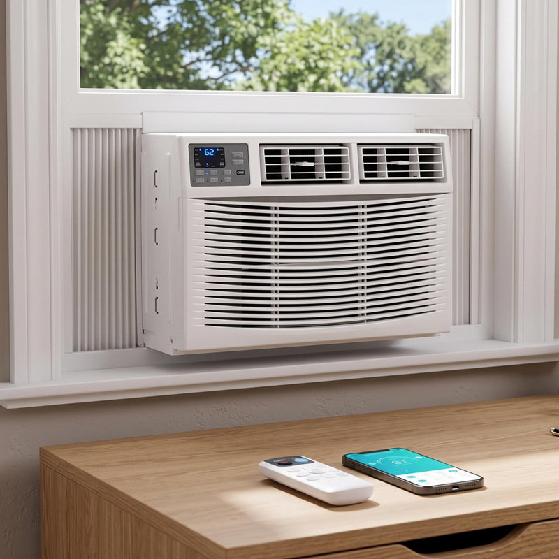 Climatiseur de fenêtre 4 en 1 23200 BTU avec chauffage - Contrôle WiFi intelligent - 208 / 230V - Refroidit et chauffe jusqu'à 1500 pieds carrés - Télécommande, application, Alexa, assistant de moteur de recherche - US Standard - Avec WiFi