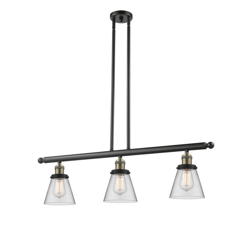 Luminaire suspendu pour îlot 3 lumières Cone, H 36 po x l 36 po x P 5 po, Transparent, Nickel poli