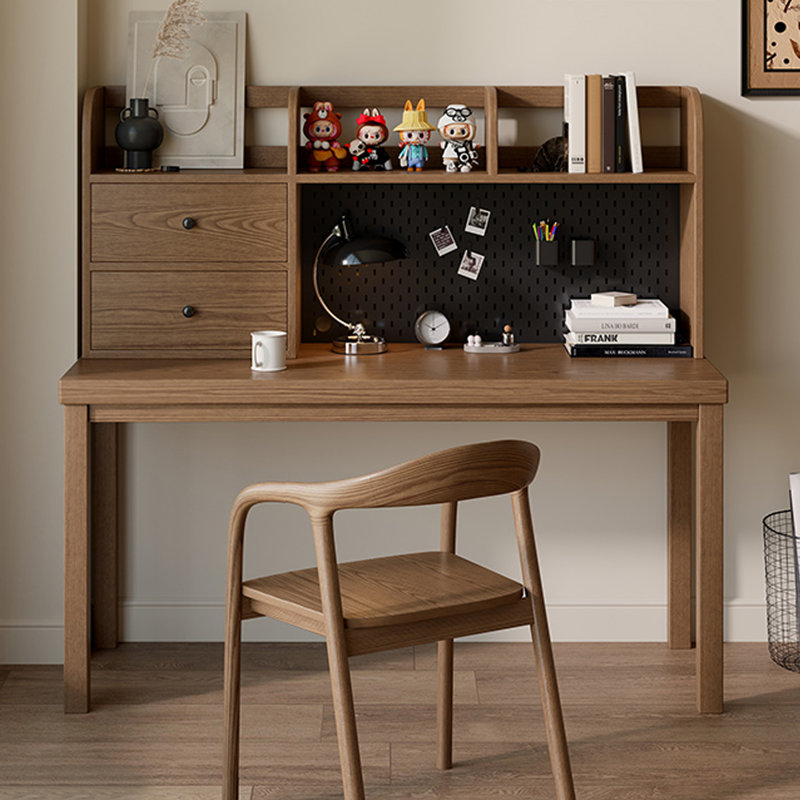 Bureau d'écriture rectangulaire à 2 tiroirs en bois massif brun noisette, H 53,15 po x l 62,99 po x P 23,62 po 