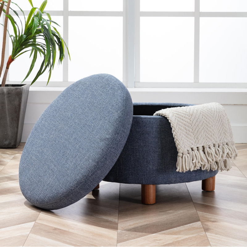 Repose-pieds rond de 24 po avec rangement, Polyester bleu