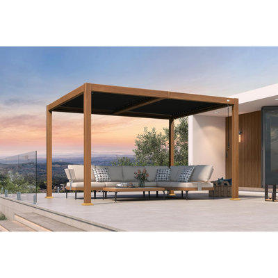 PURPLE LEAF 10' X  14' Outdoor Aluminum Louvered Pergola Wood Gain with Adjustable Roof for Patio Deck and Garden