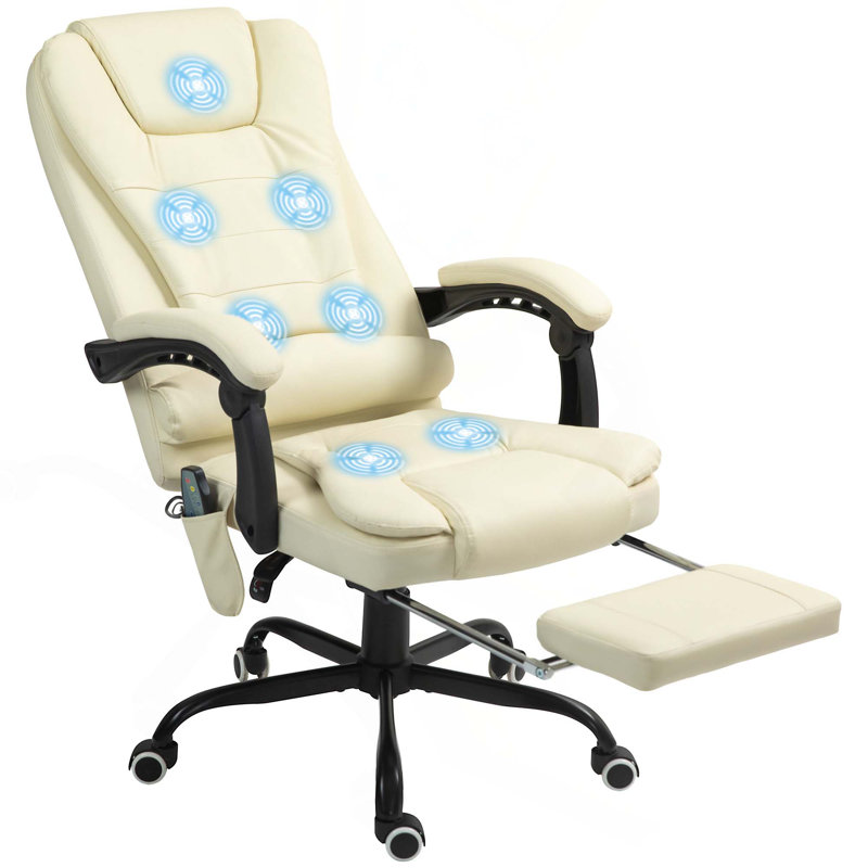 Fauteuil de massage vibrant à 7 points, fauteuil d'ordinateur à haut dossier avec support lombaire, repose-pieds, dossier inclinable, hauteur réglable