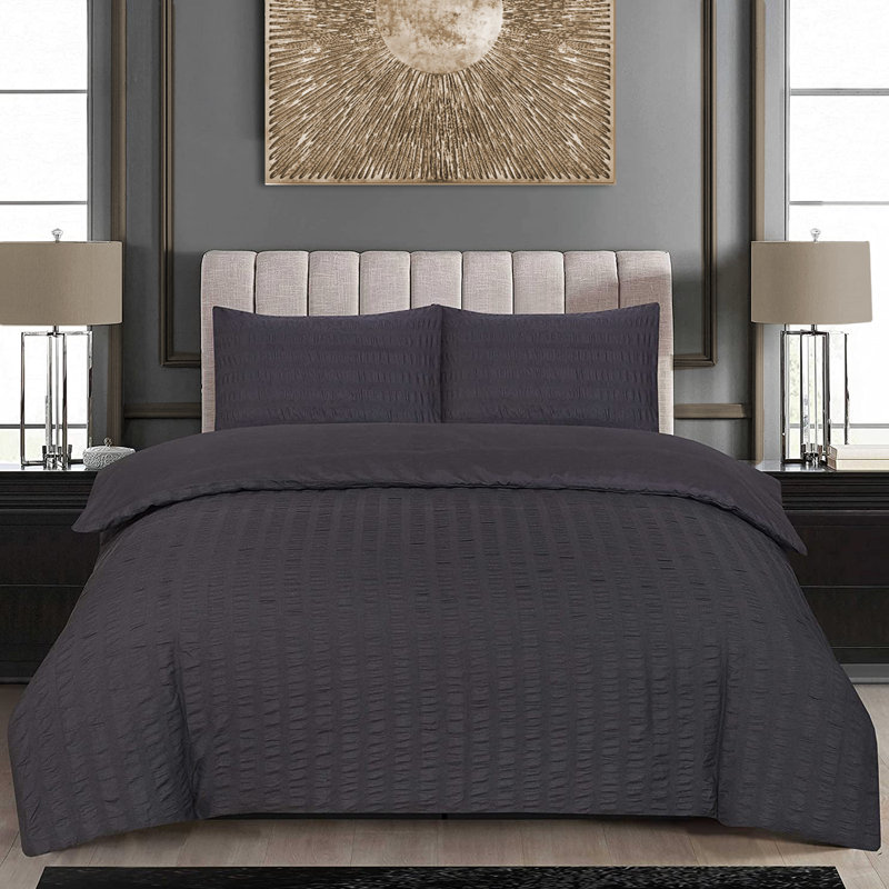 Polyester Solid Colour Duvet Cover Set, Charcoal, Kingsize - 2 Standard Pillowcases